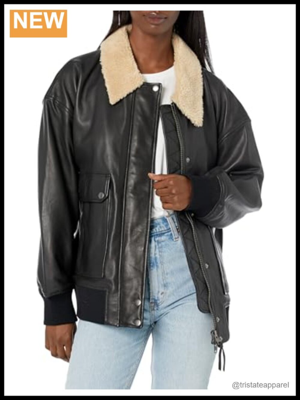 Oversized Leather Bomber Jacket PU Leather Aviator Style